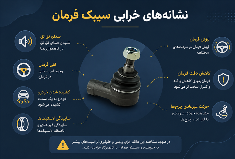 نشانه‌های خرابی سیبک فرمان چیست؟