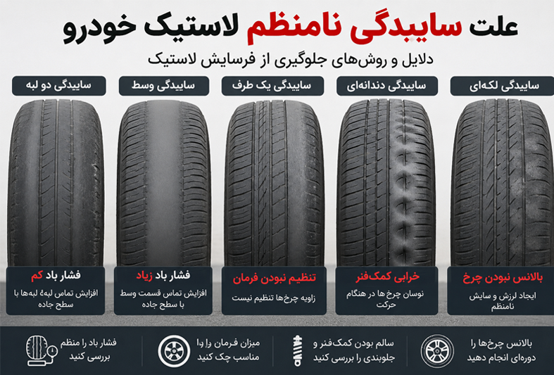 علت ساییدگی نامنظم لاستیک خودرو چیست؟
